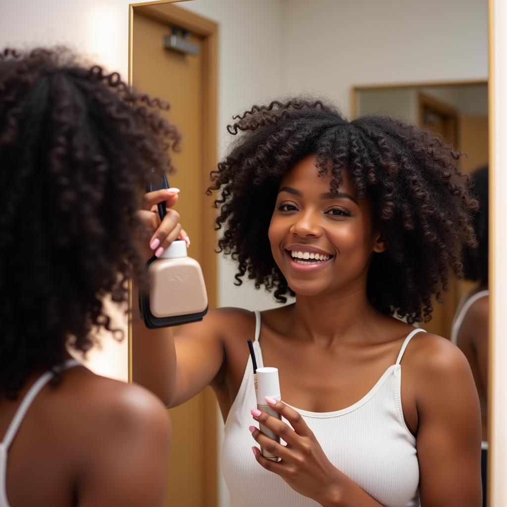 Woman Styling Her Wig