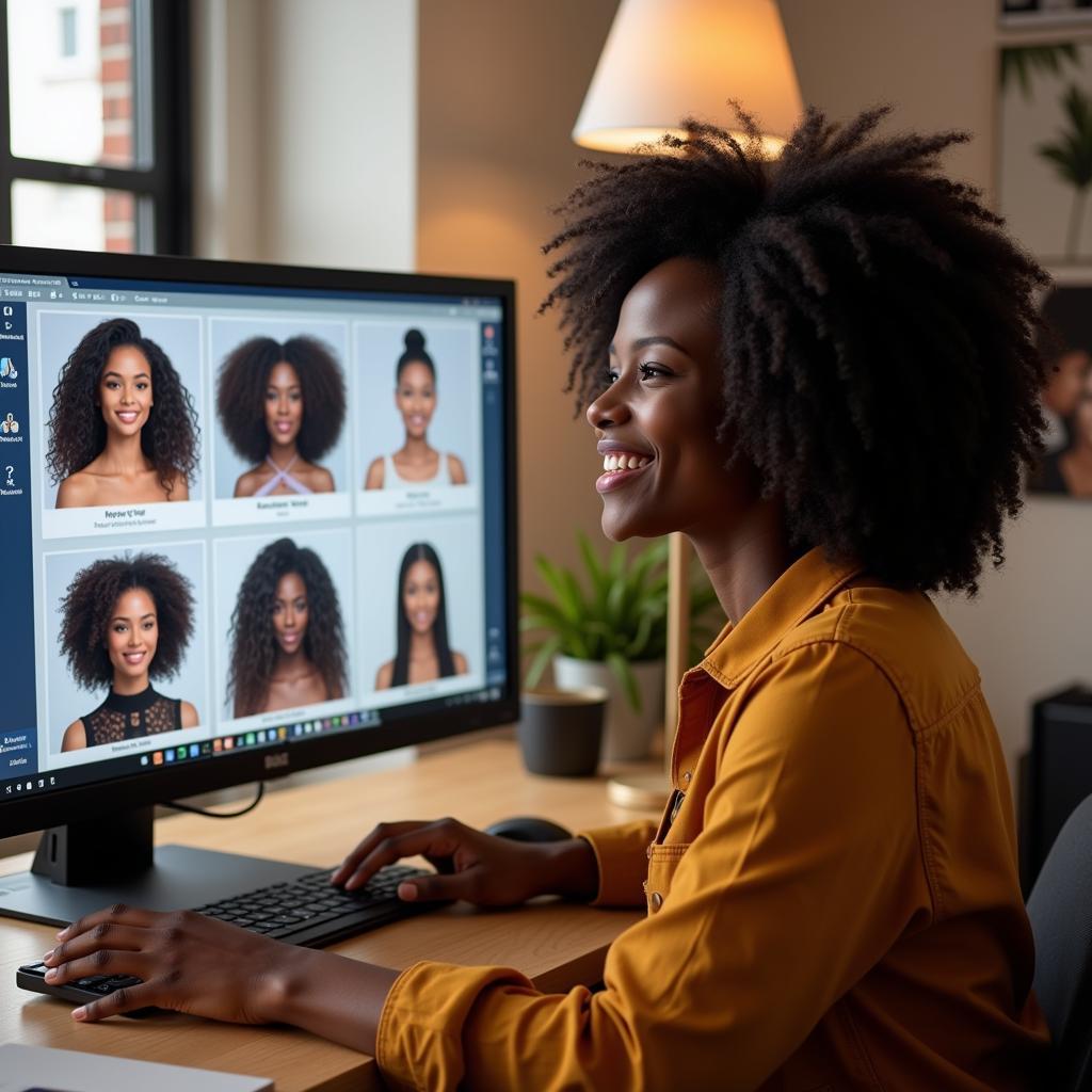 Woman Trying On Wigs Online