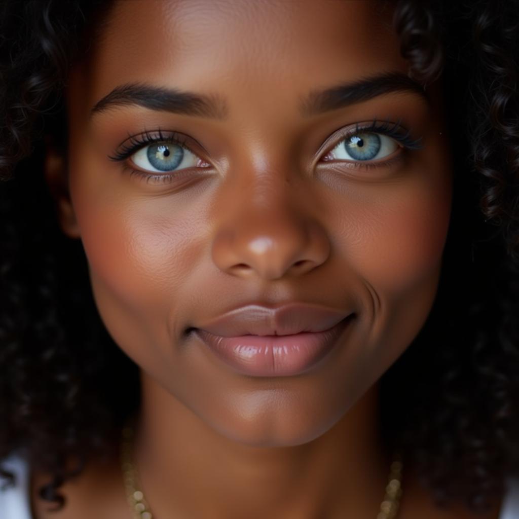 Portrait of a beautiful African American woman with striking blue eyes