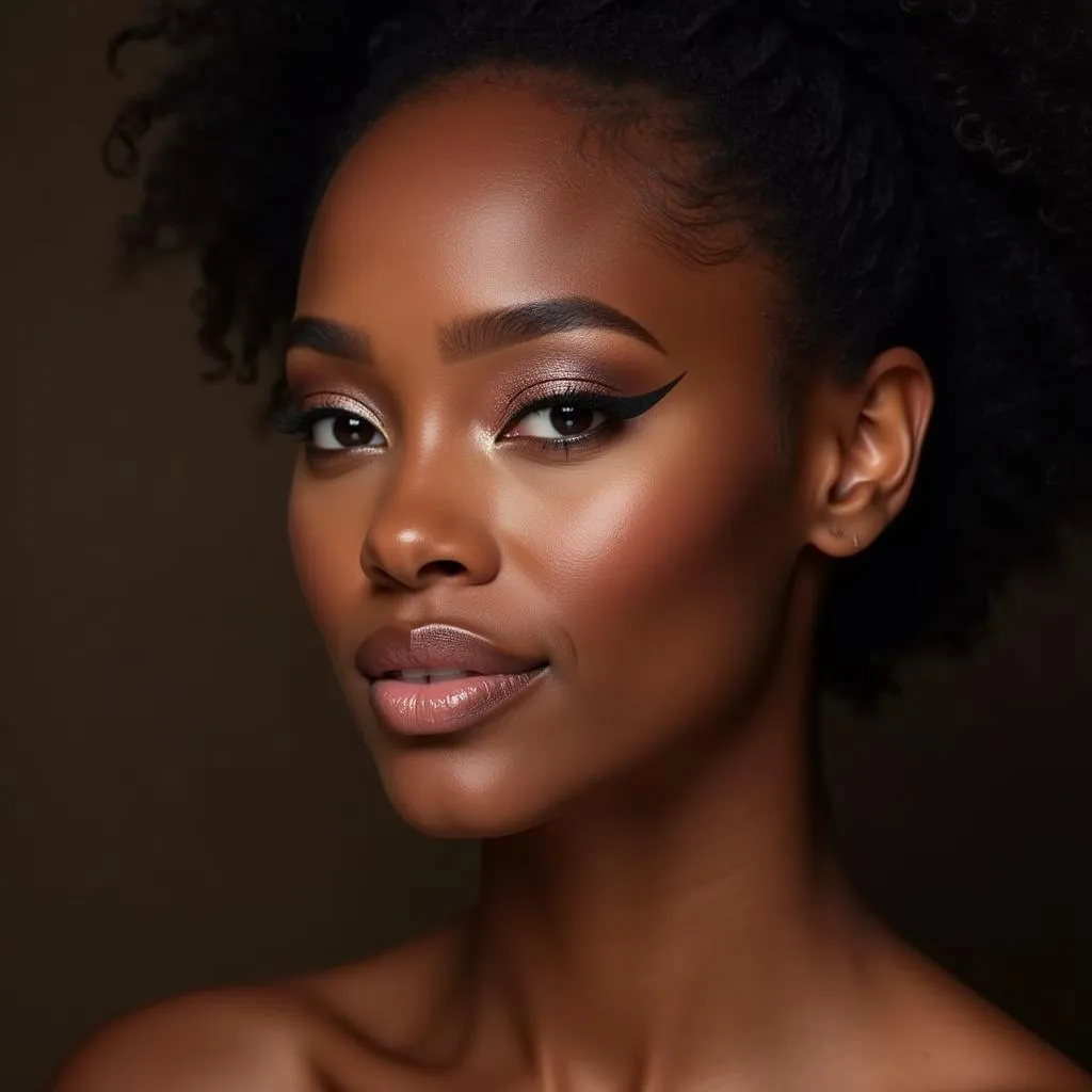 Glamorous eye makeup on dark skin