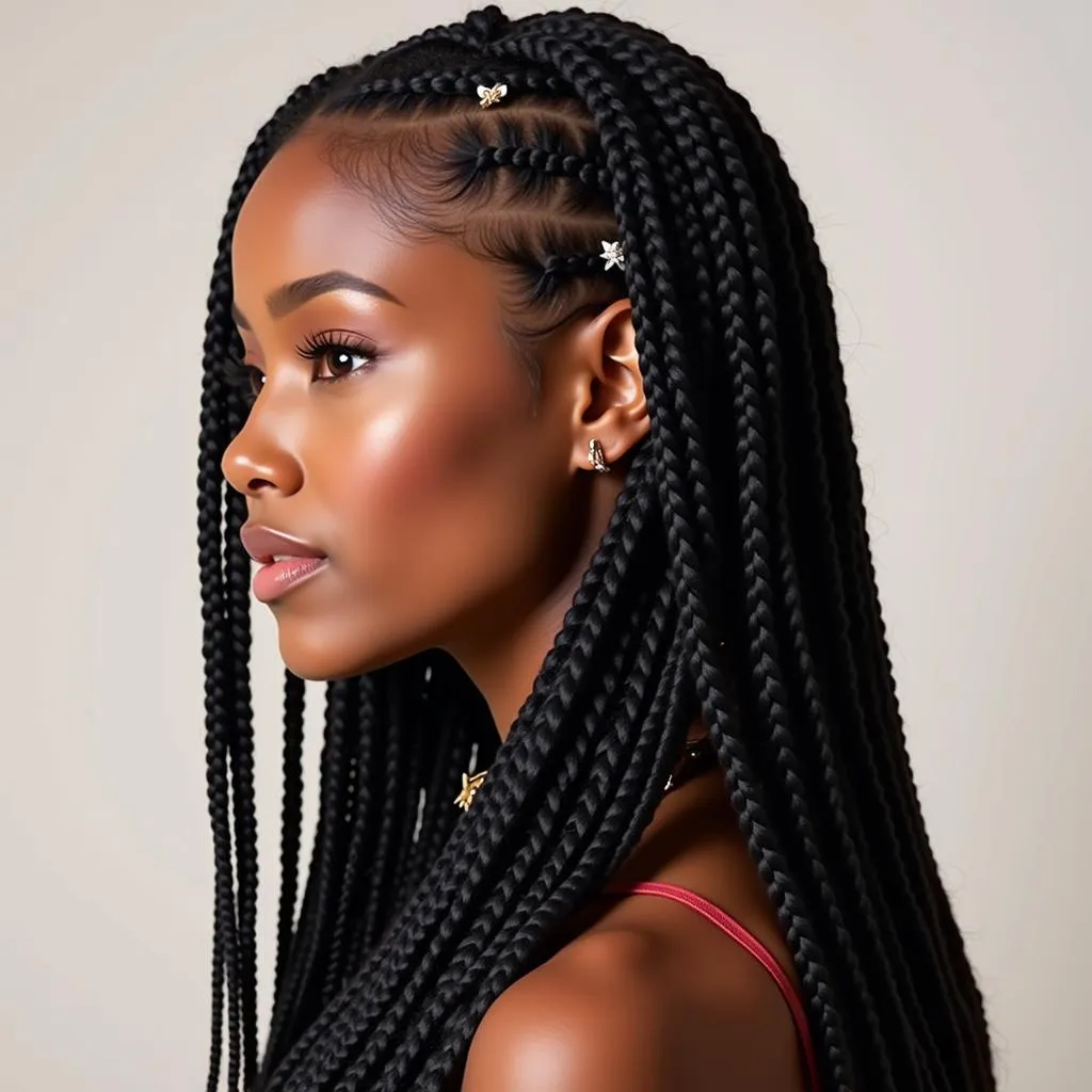 African American Woman with Long Box Braids