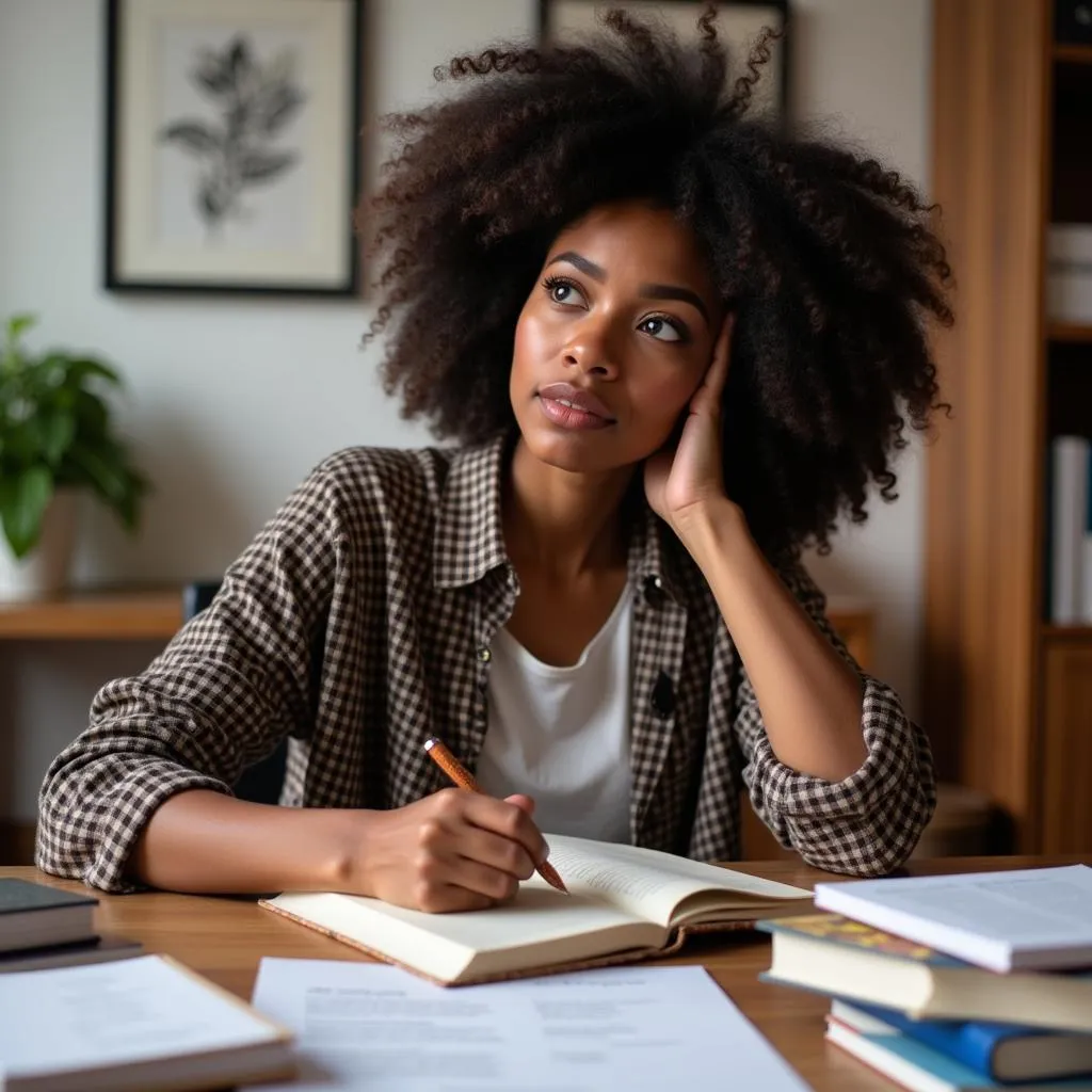 Woman writing in a notebook