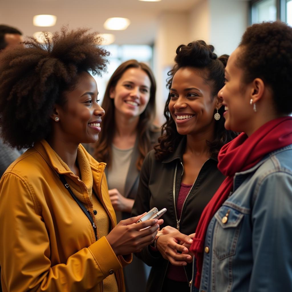 Group of African American women networking and connecting at a conference