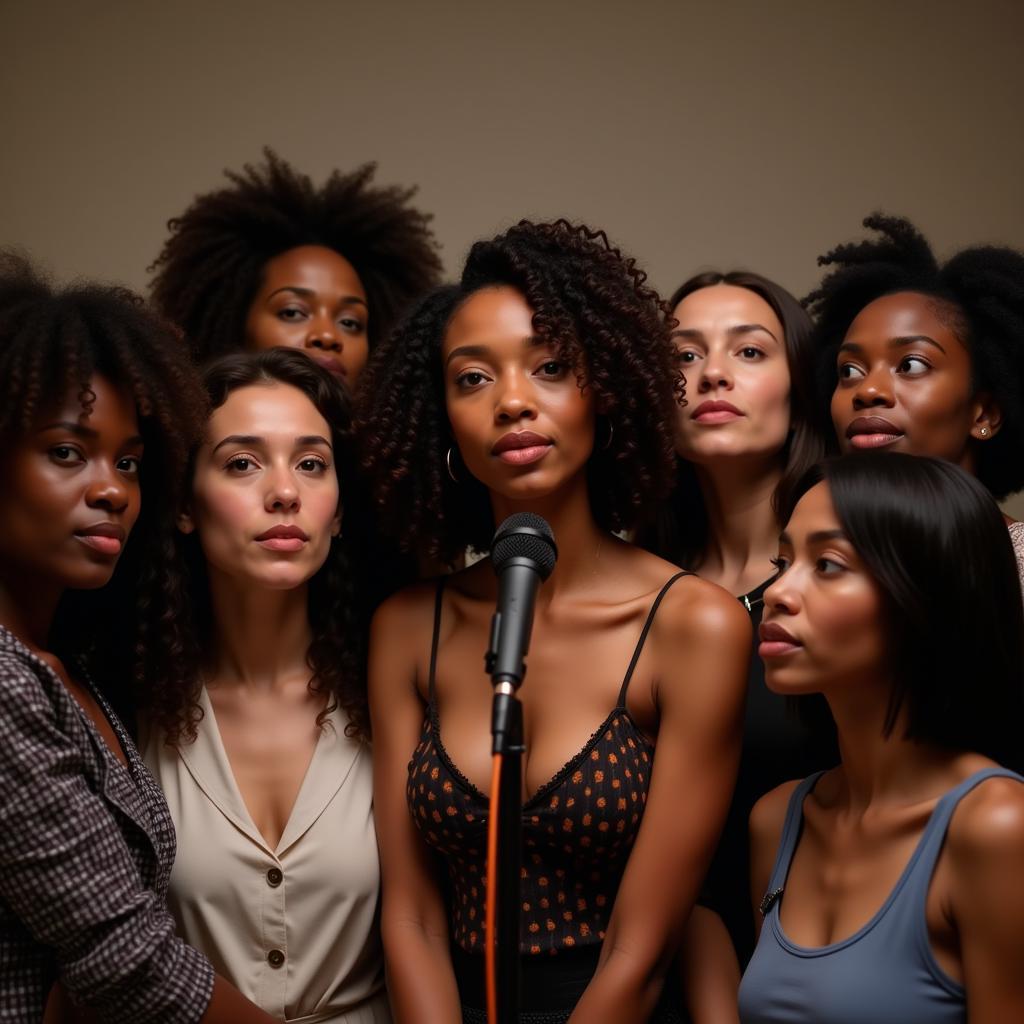 African American Women Speaking with Microphone