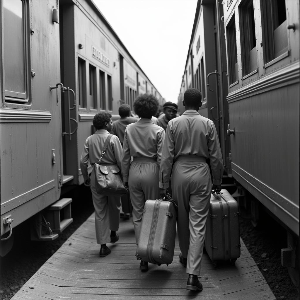 African Americans Boarding Train North