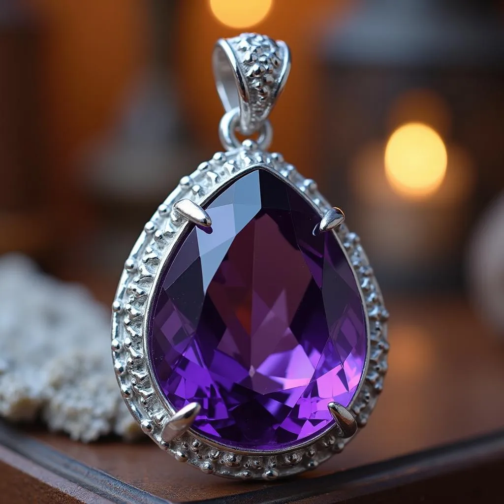 African Amethyst Pendant on Display