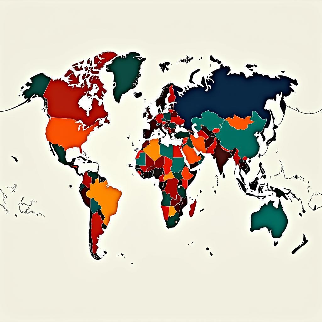 African and Asian Countries on a World Map