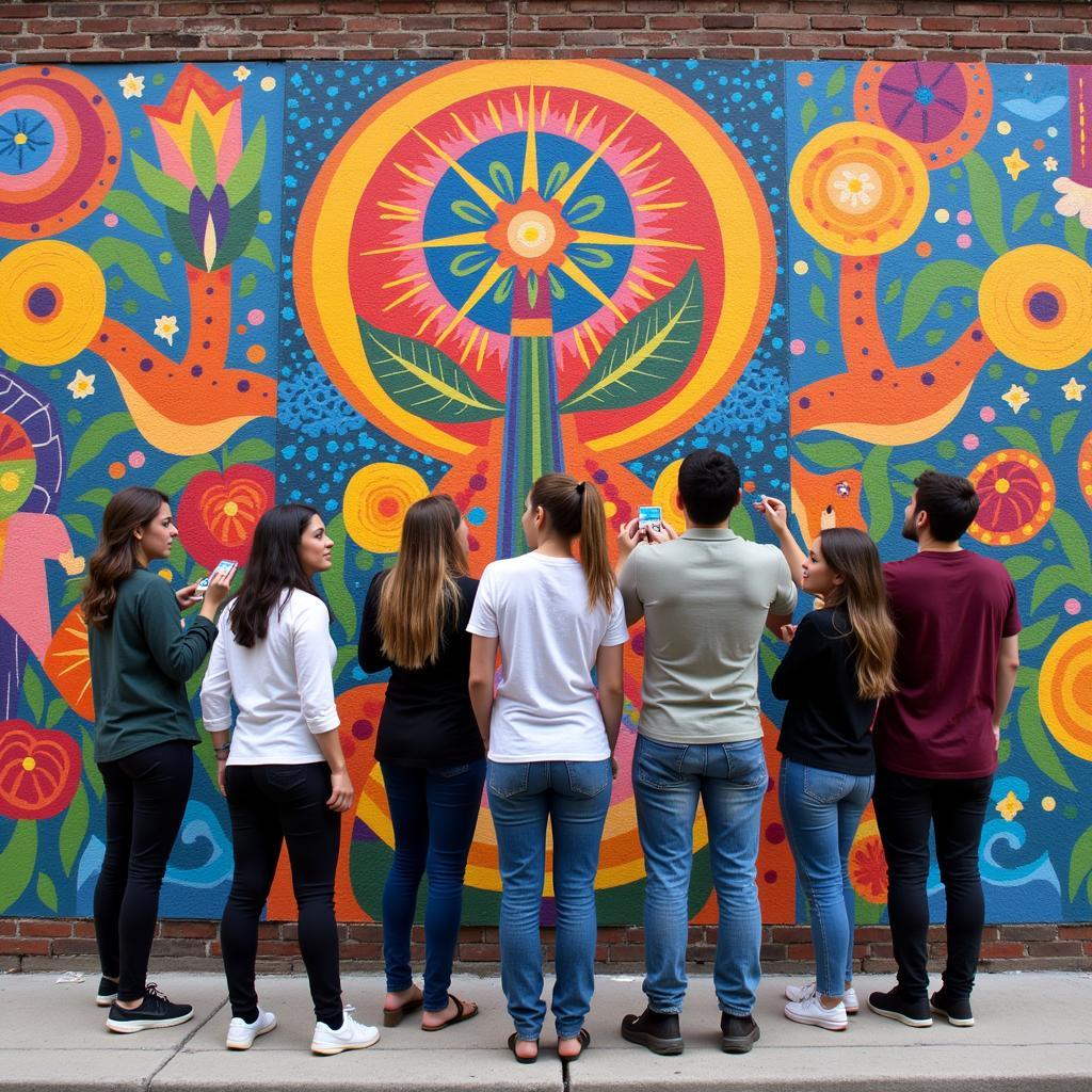 Artists Collaborating on a Vibrant Mural