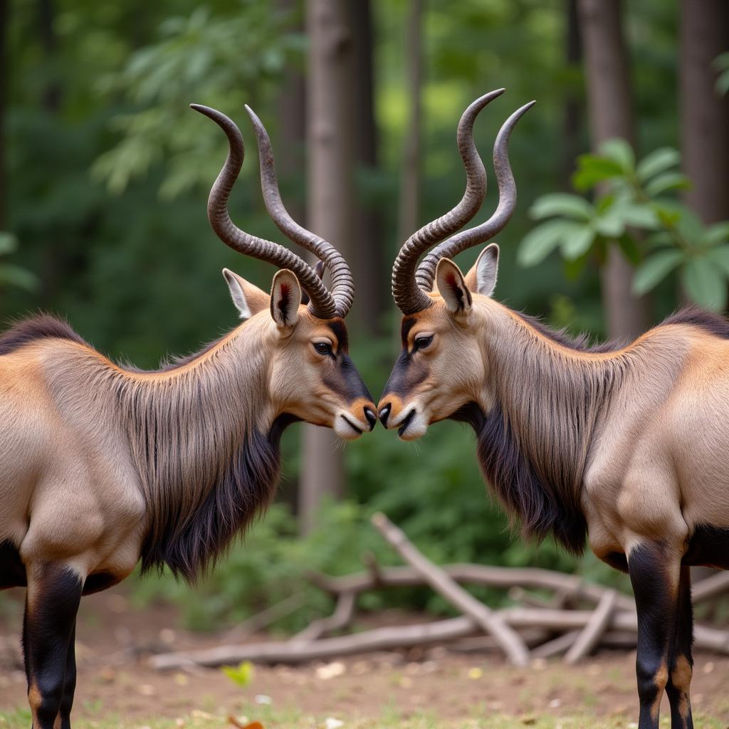 Kudu Bulls Locking Horns in Mating Display