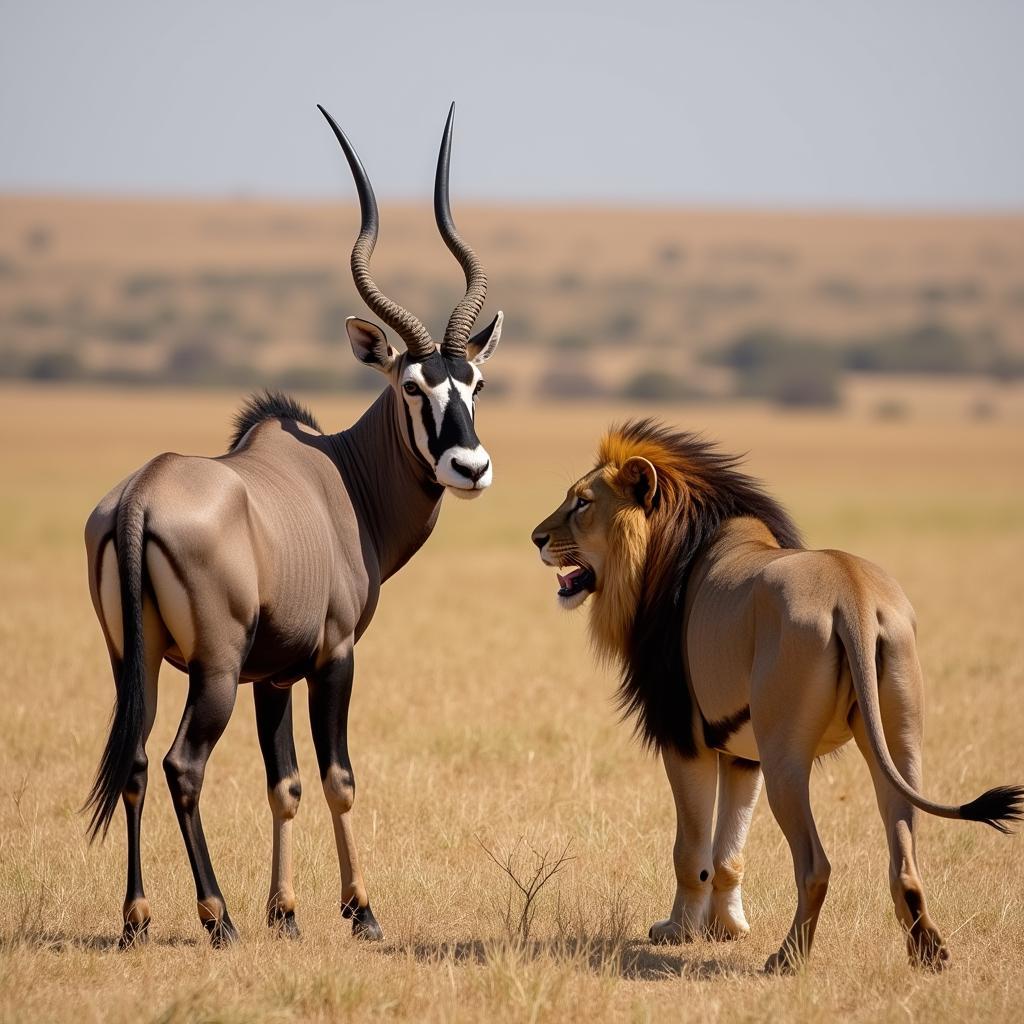 Oryx Defending Against Lion