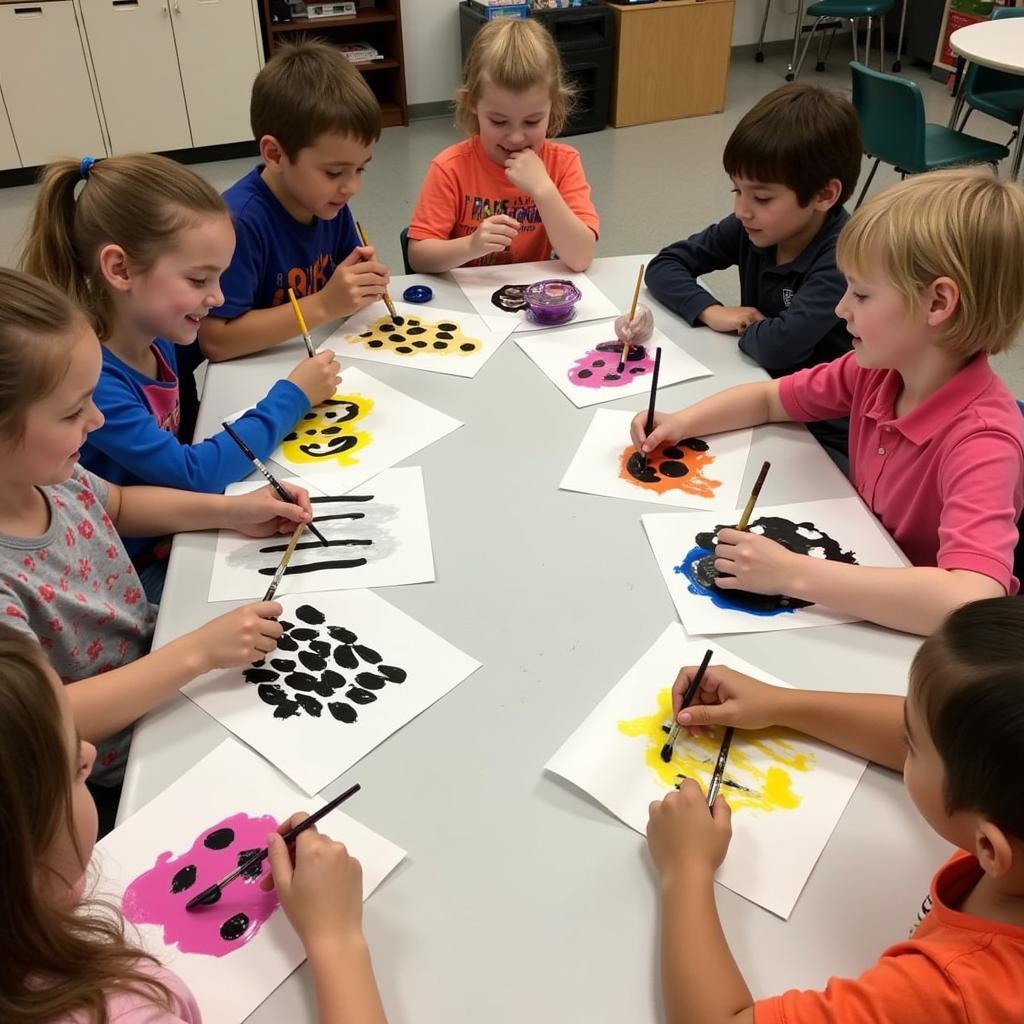 Preschoolers Painting African Animal Prints