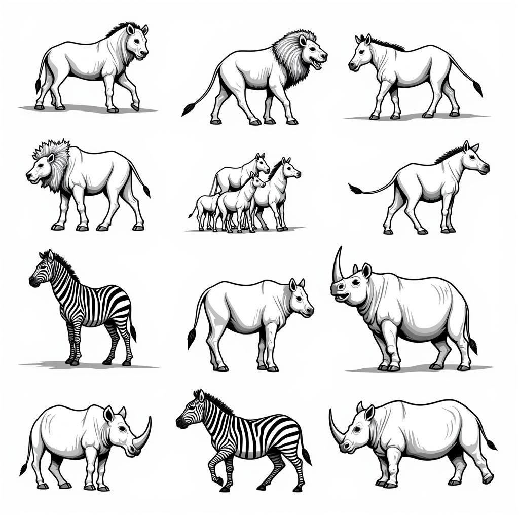 Black and White African Animals Clipart Collection