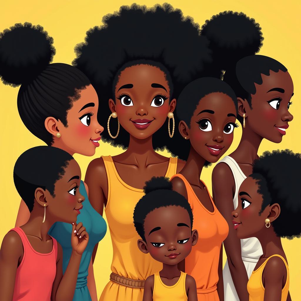 Animated characters with diverse hairstyles