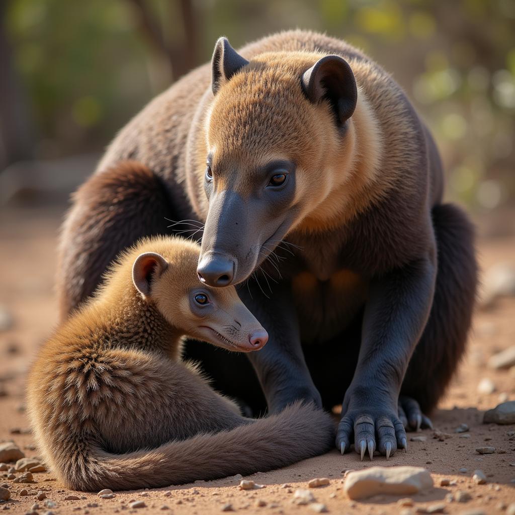 African anteater mother with her cub