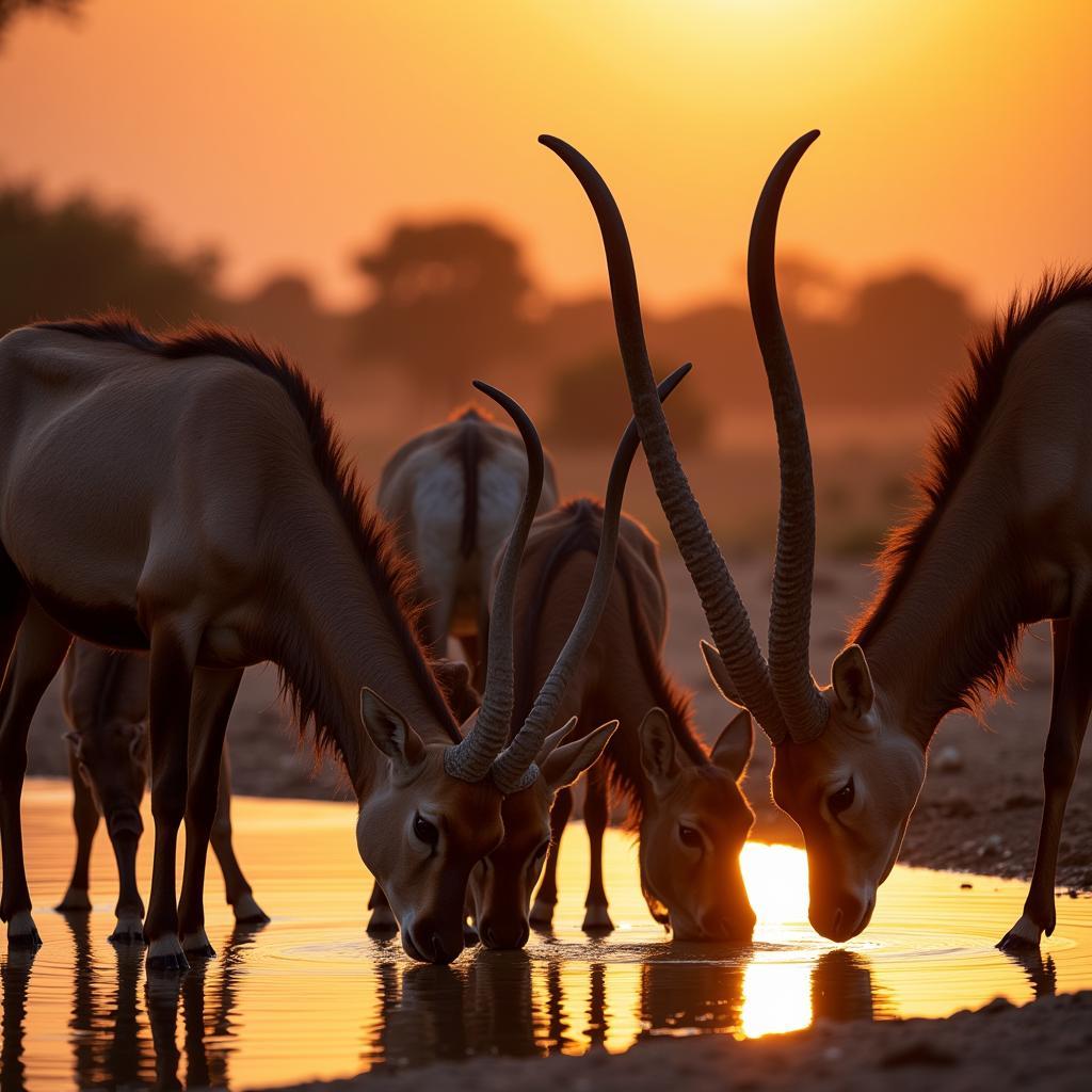 African Antelope Drinking at Waterhole