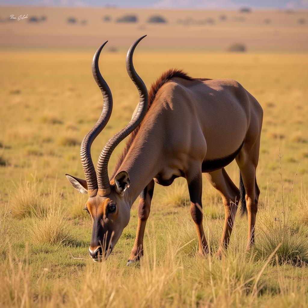 African Antelope Grazing on the Savanna