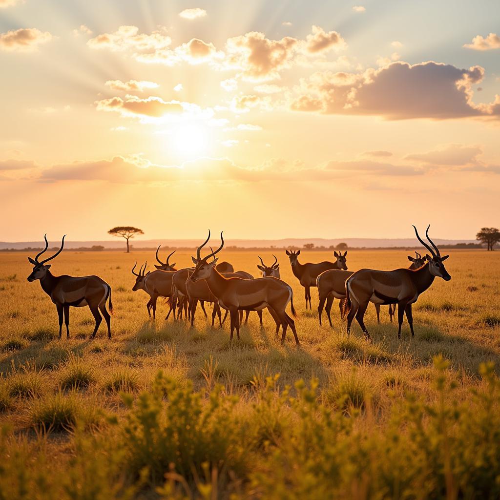 Herd of African Antelope on the Savanna