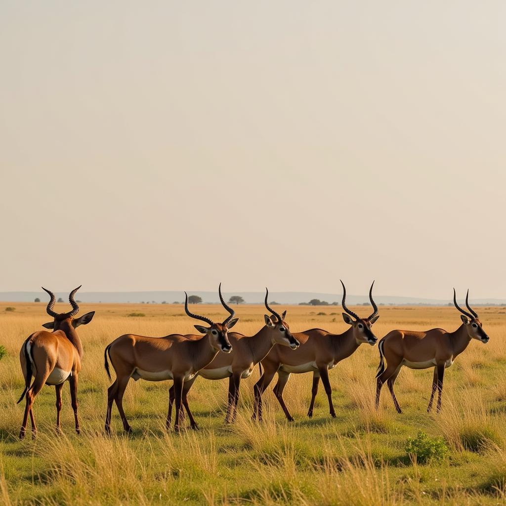 Herd of African Antelopes on the Savanna