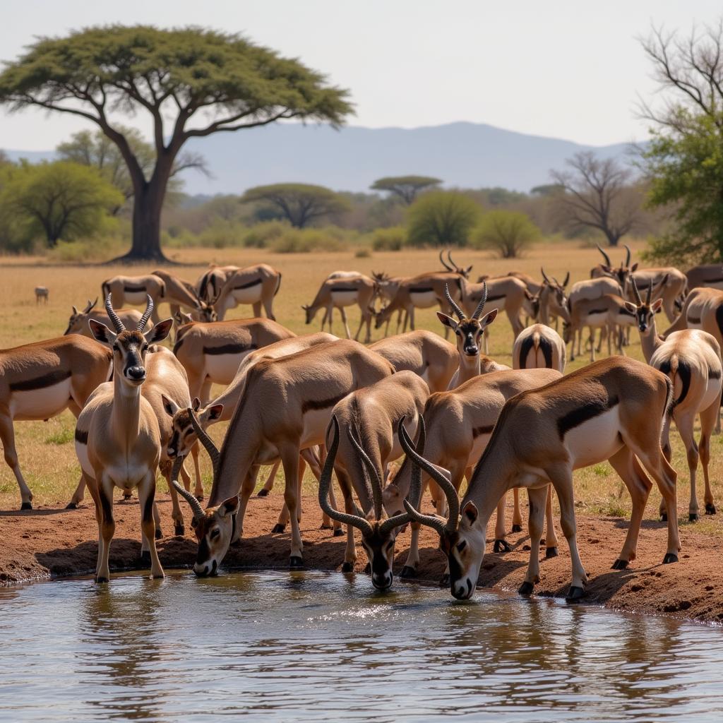 African Antelopes at a Water Hole