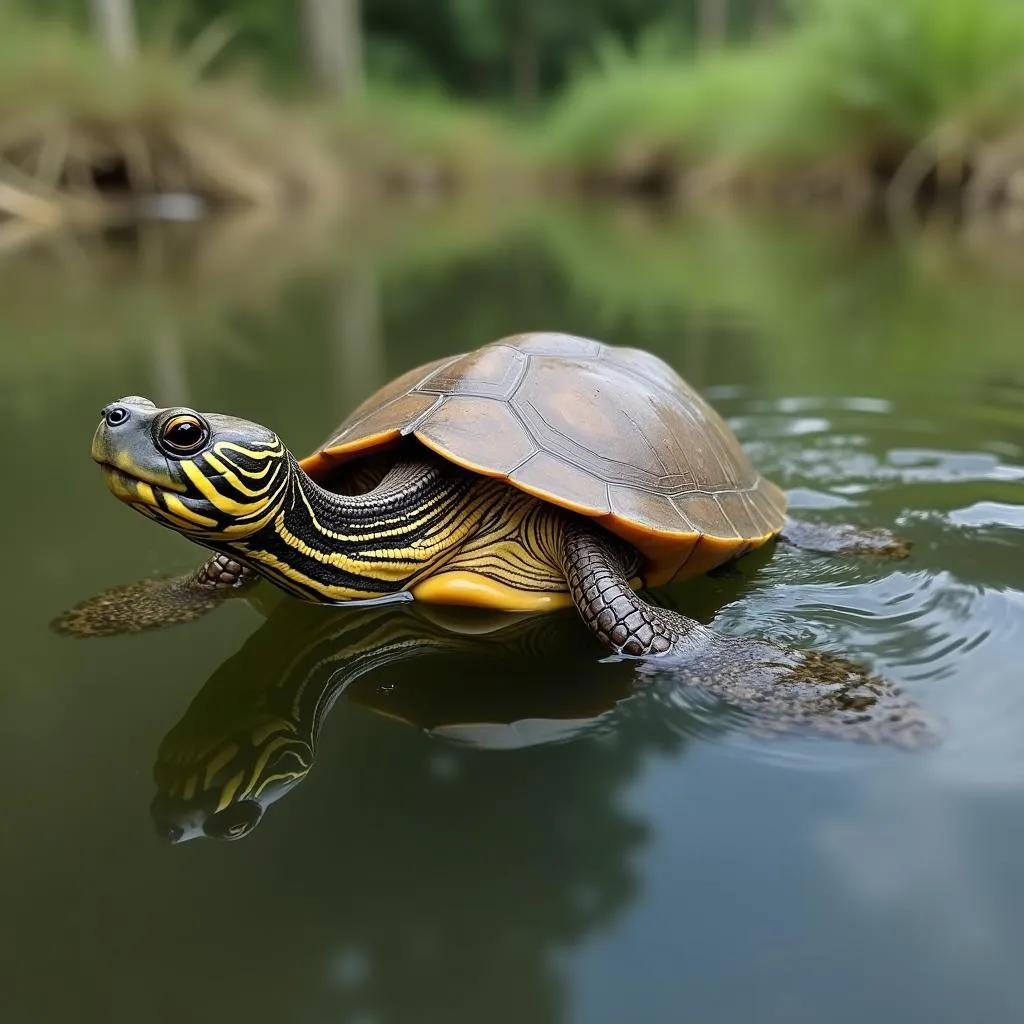 African aquatic sideneck turtle swimming in clear water