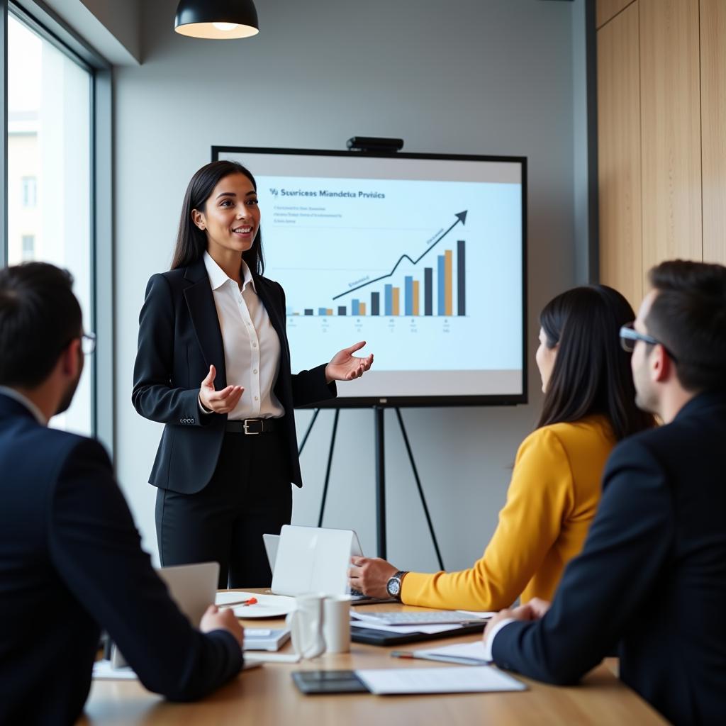 African Arab businesswoman giving a presentation