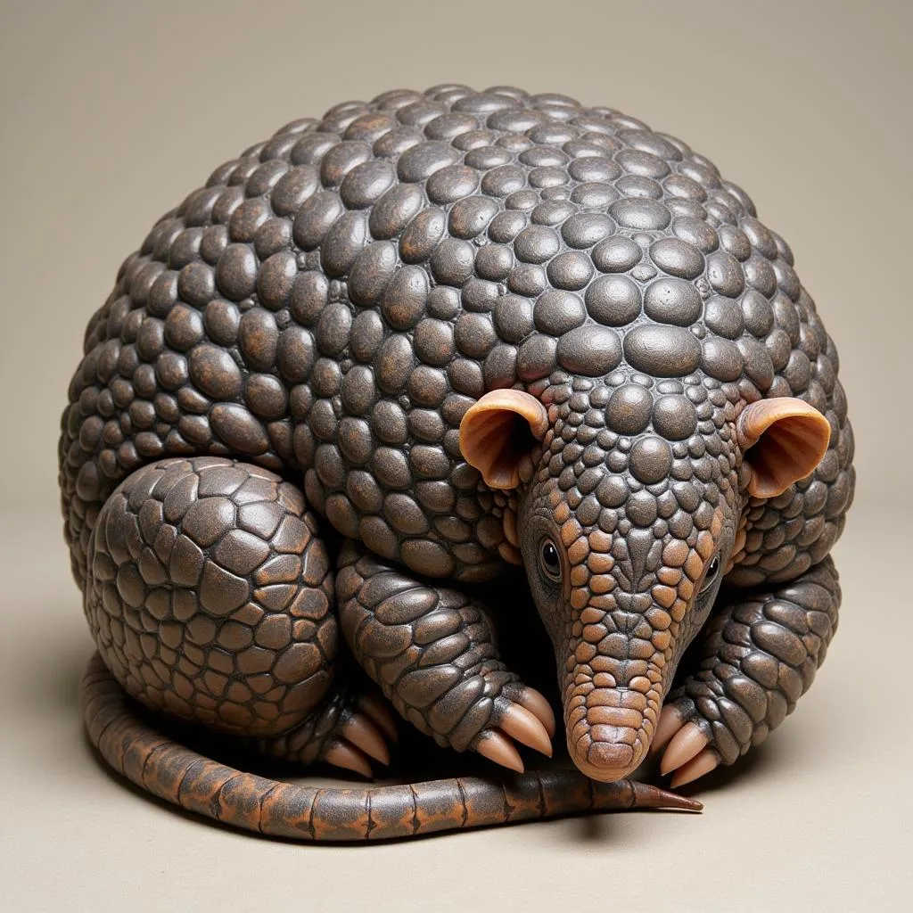 African armadillo curled up in defense