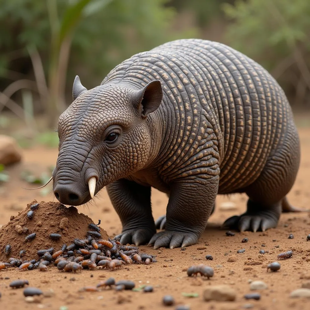 African armadillo feeding on termites