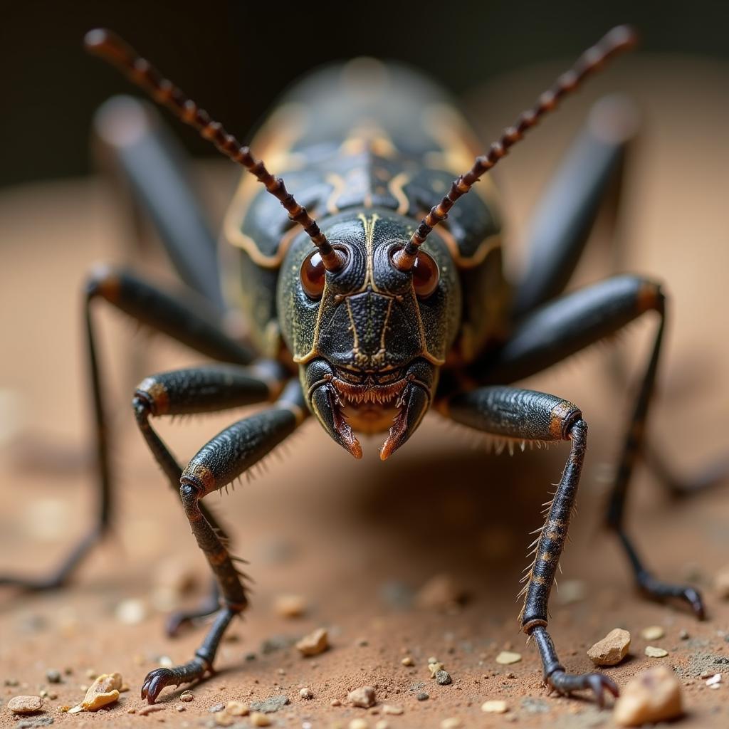 African armored cricket displaying its defense mechanism