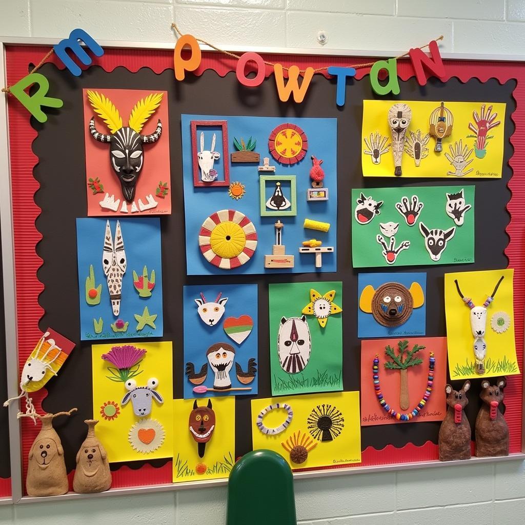 Preschool Classroom Displaying African Art Projects