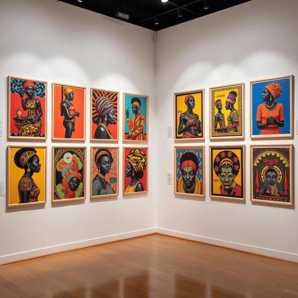 African art poster exhibition featuring bold colors and geometric patterns