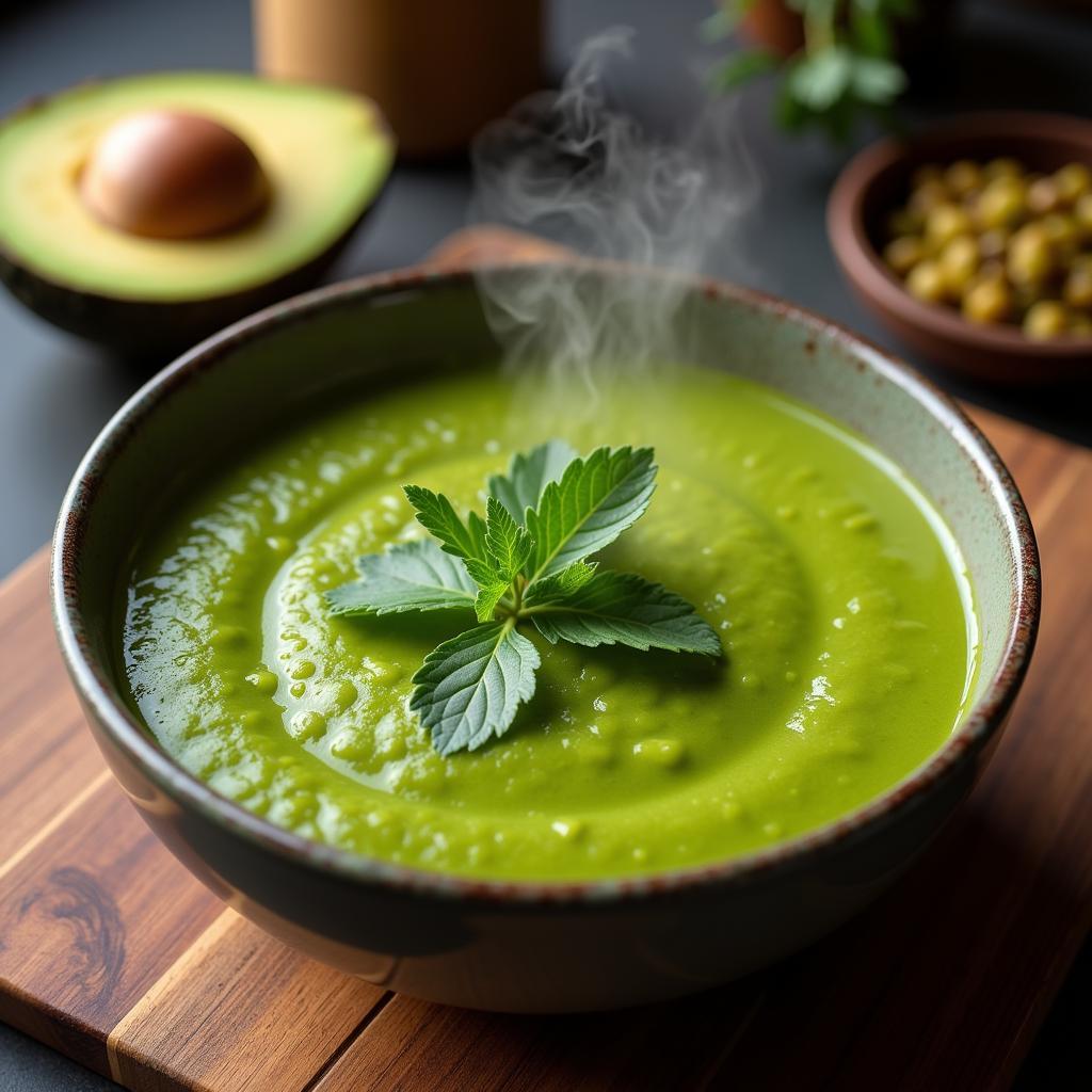 A bowl of creamy African avocado soup, ready to be enjoyed