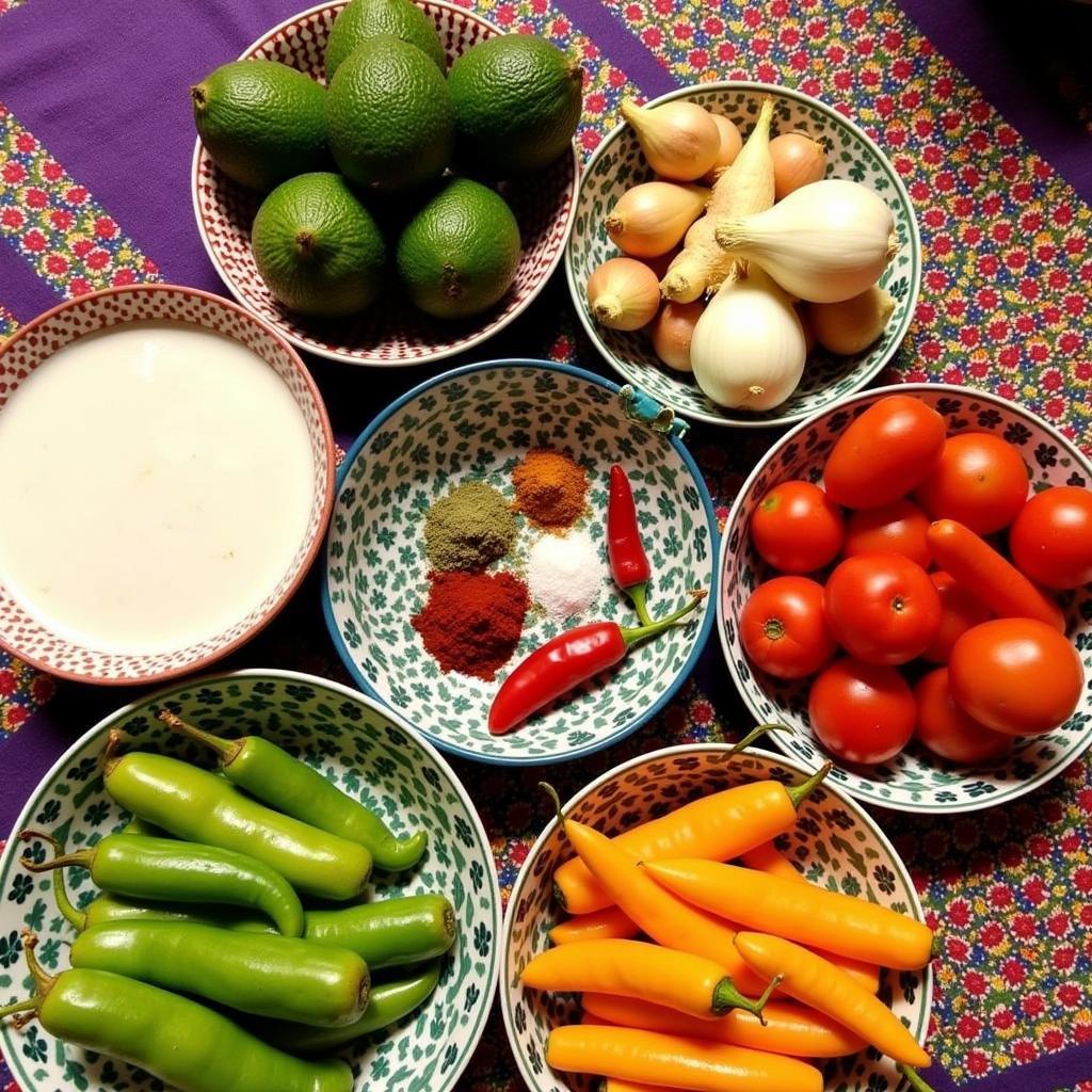 A vibrant spread of African avocado soup ingredients