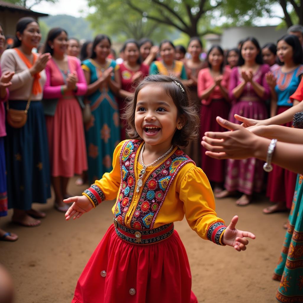 African baby girl dancing in traditional ceremony