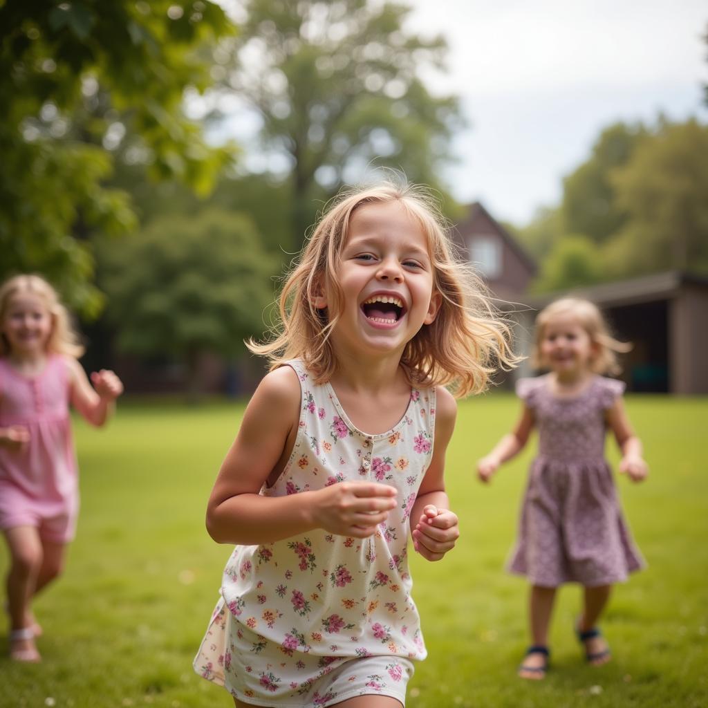 African baby girl laughing while playing outdoors