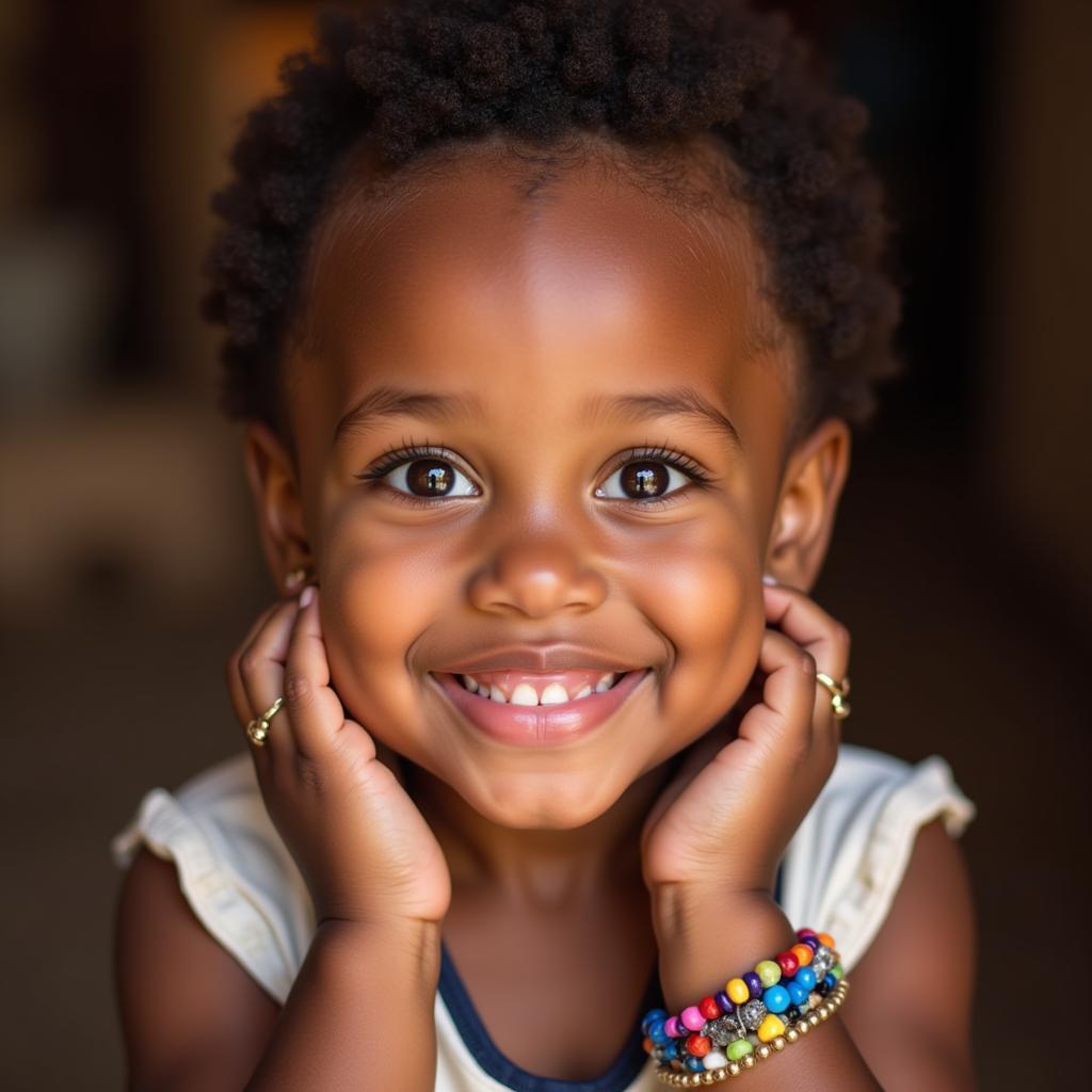 Smiling African baby girl with colorful beads