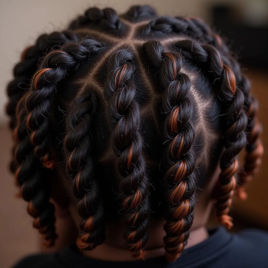 Close-up of African baby hair knots