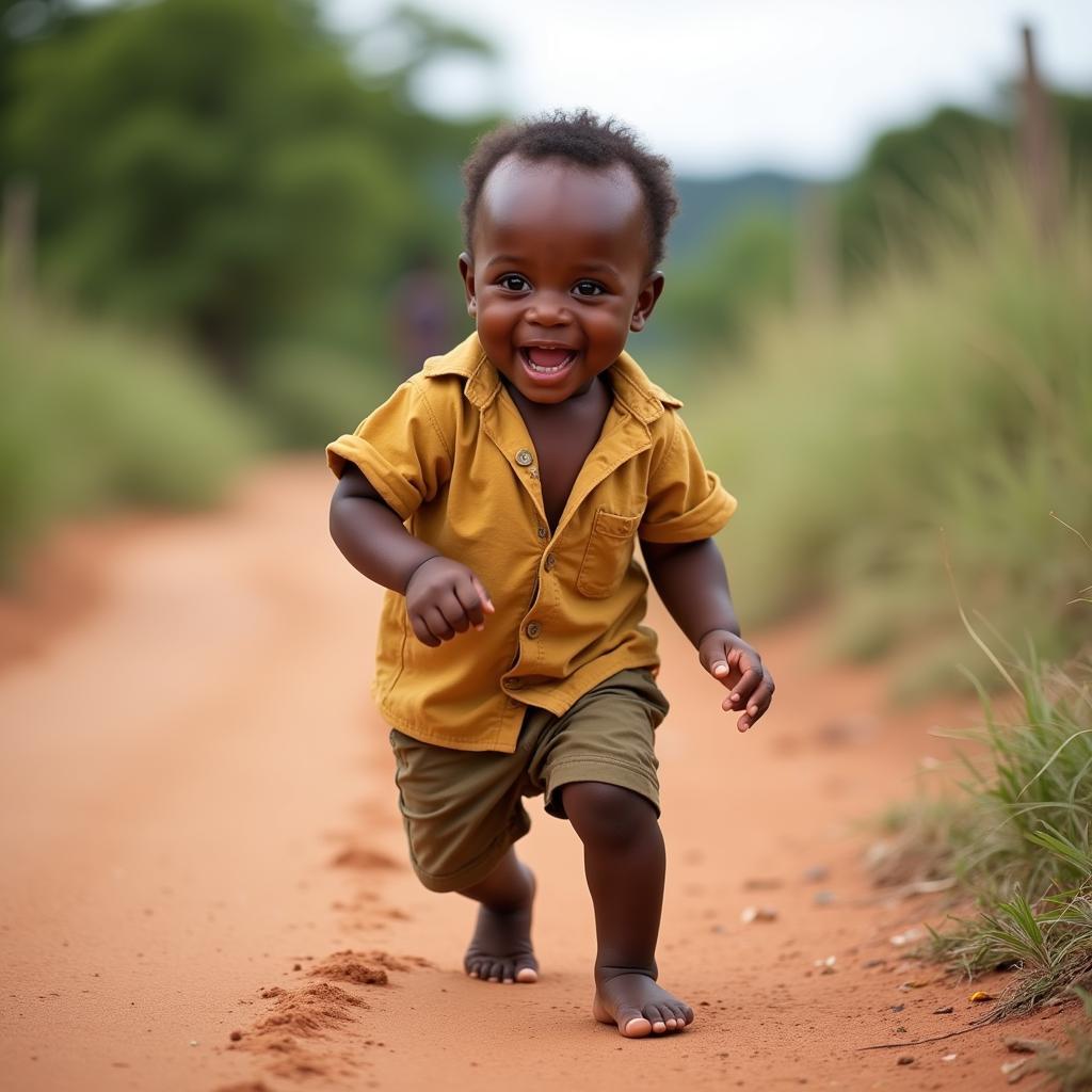 African Baby Learning to Walk