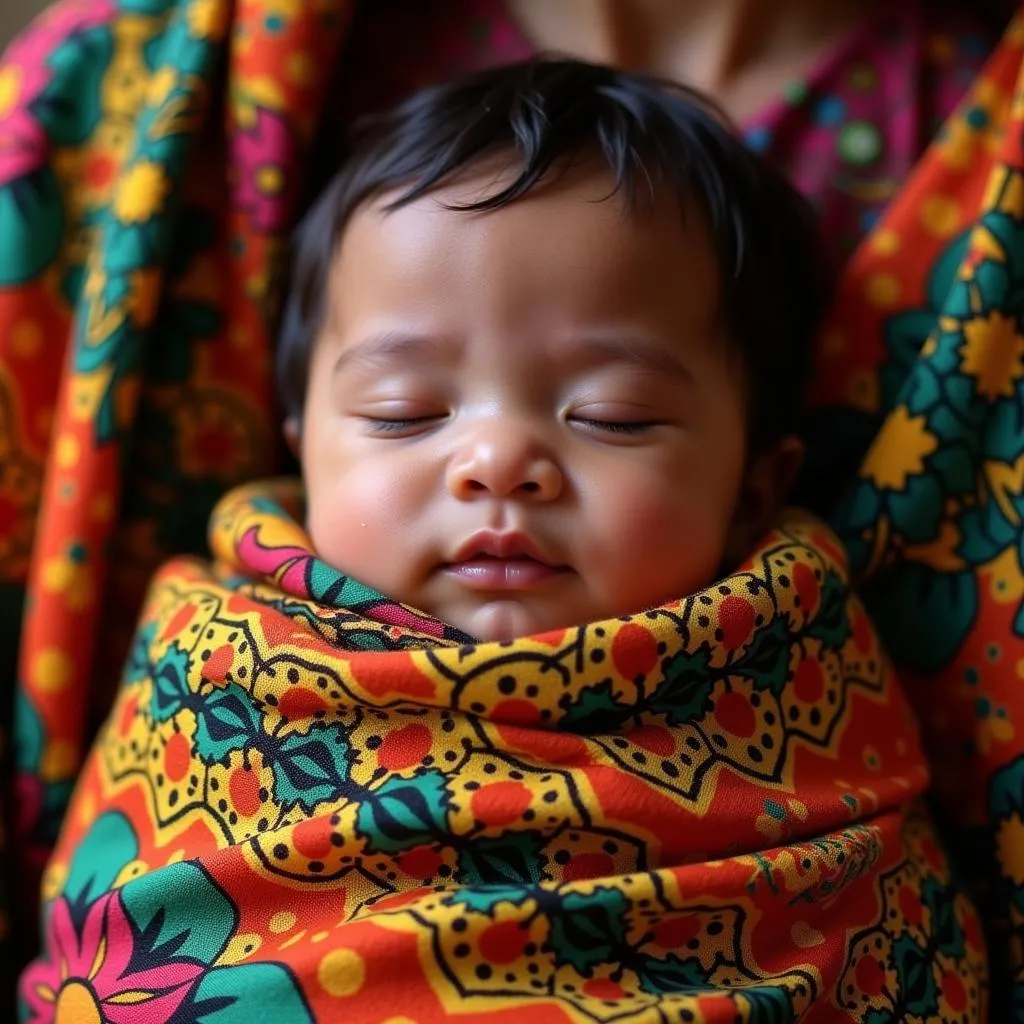 African baby sleeping soundly in a wrap