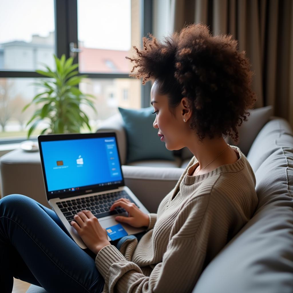 Customer using African Bank Blue Credit Card for online shopping