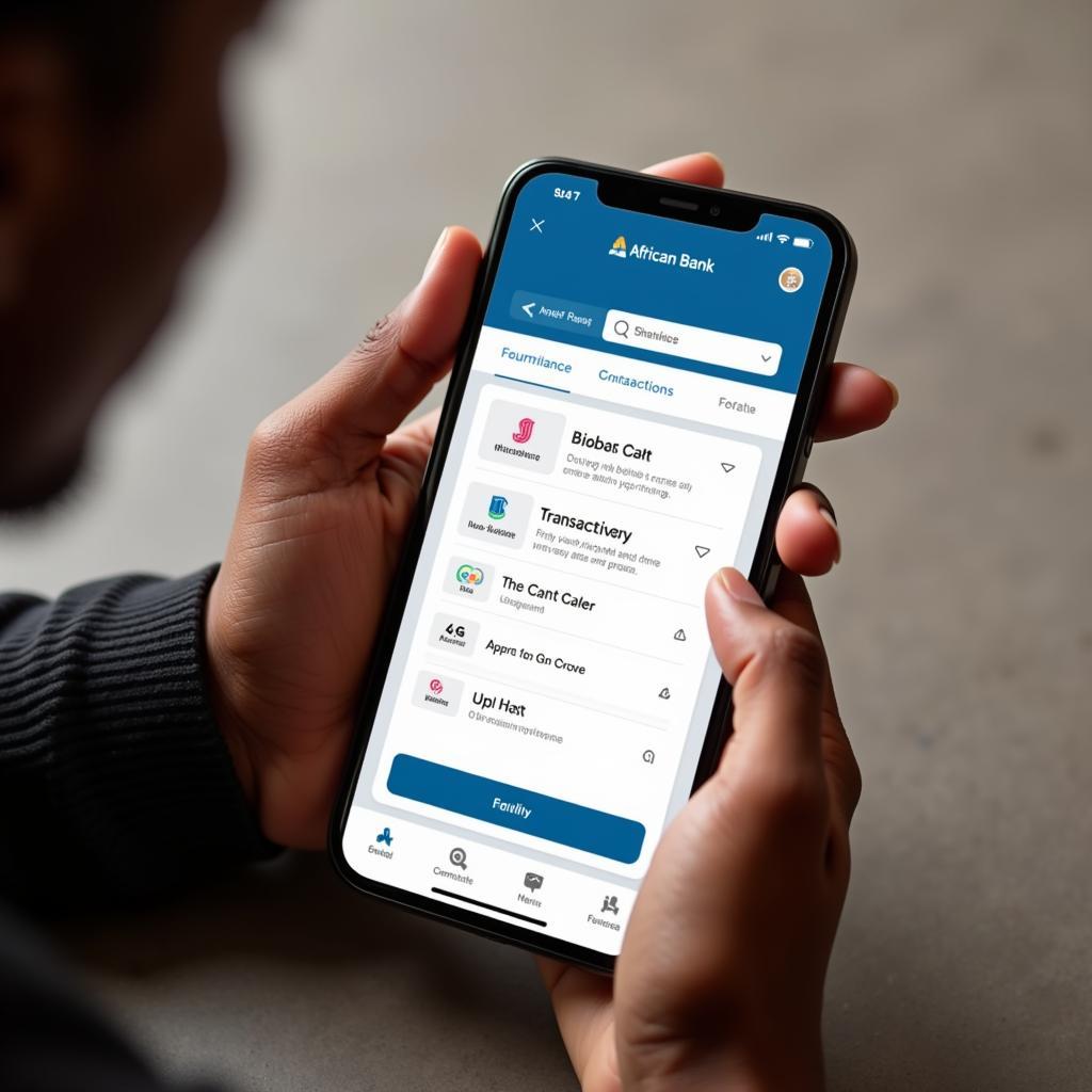 A person using the African Bank mobile app on their smartphone