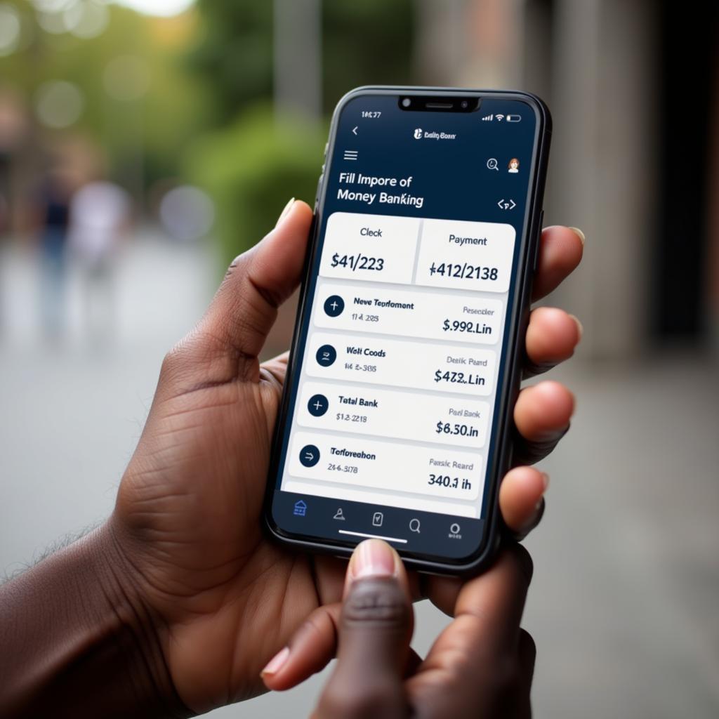 Close-up of a smartphone displaying an African bank's mobile banking app