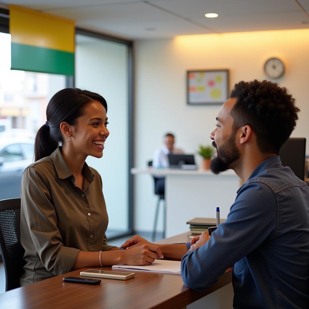 A customer speaking with an African Bank representative