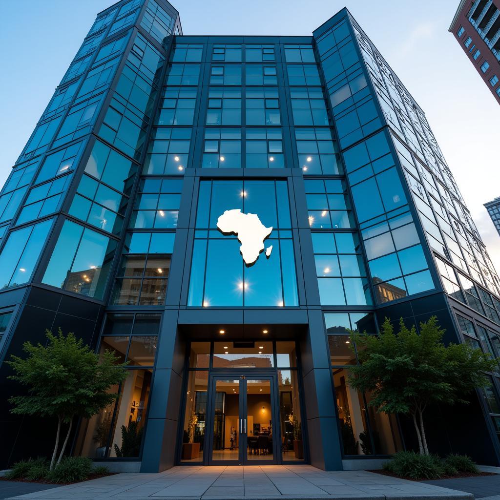 Modern office building representing an African banking corporation