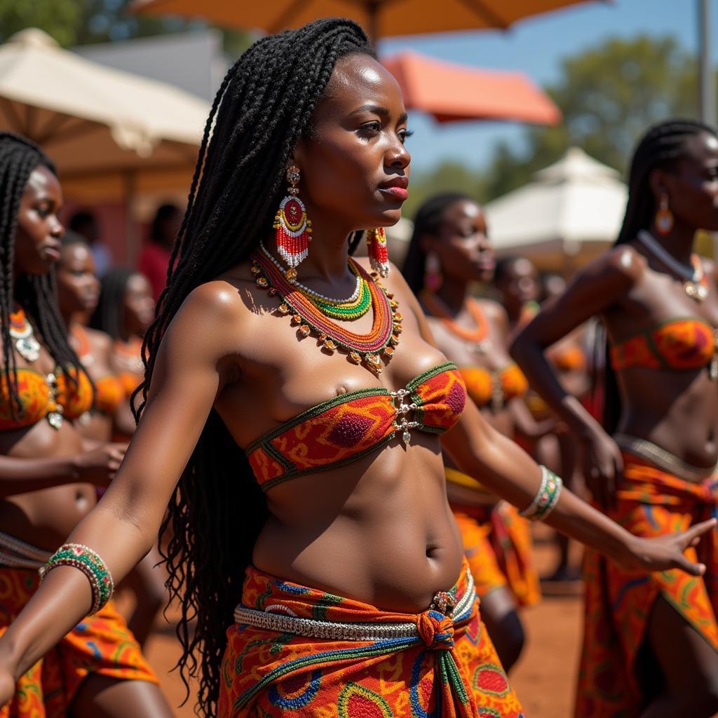 African Bare Belly Dancer in Traditional Ceremony