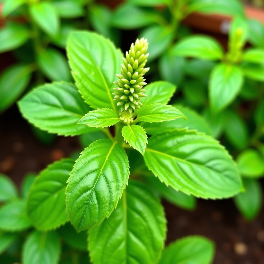 African Basil Plant Growing in a Garden