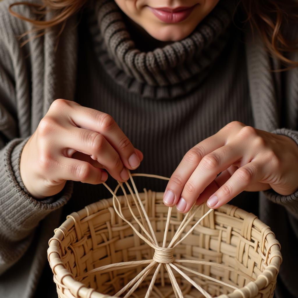 Woman Weaving a Basket