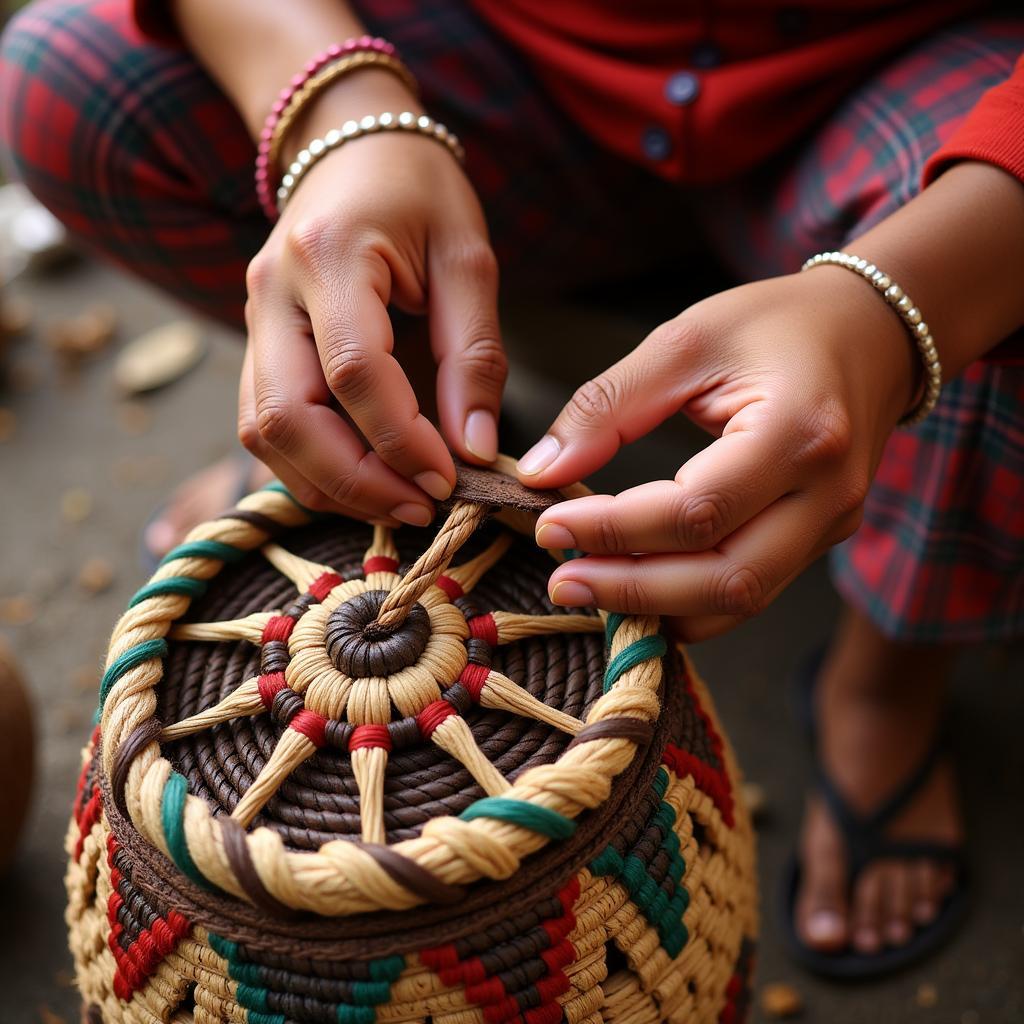 Woman Weaving a Basket