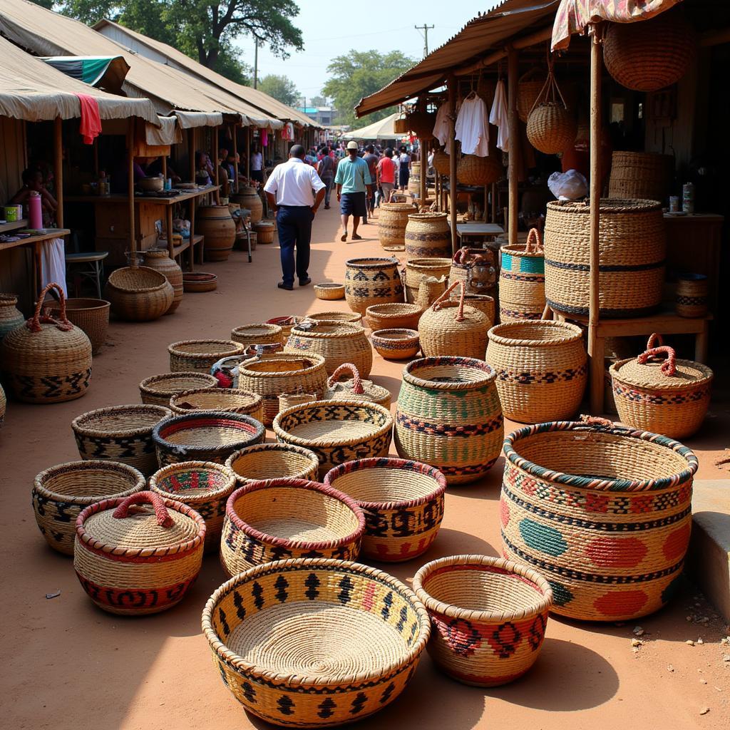 Vibrant display of baskets in a wholesale market