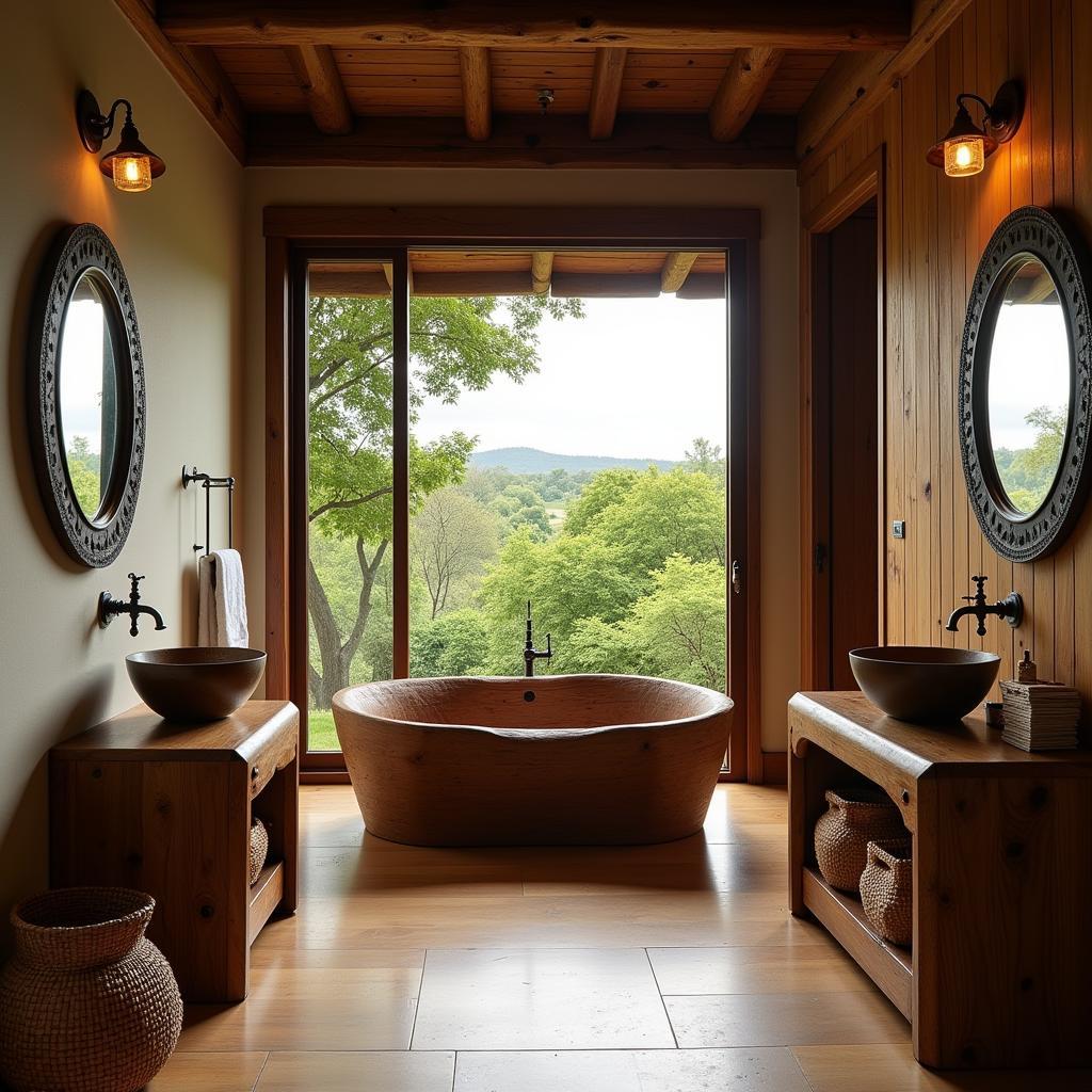 African bathroom decor with wooden elements