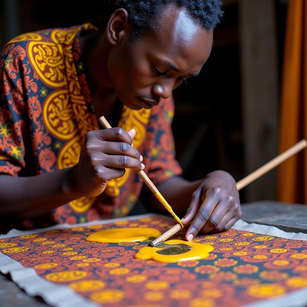 African Batik Artist Creating Intricate Patterns